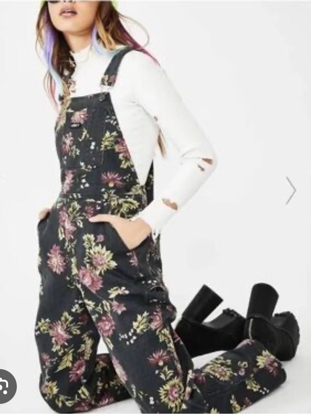 Obey Fulton Black Floral Denim Overalls sz 25/small